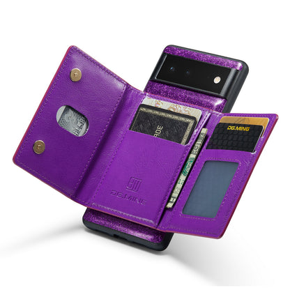 DG.MING M3 Series For Google Pixel 6a Glitter Bling Powder PU Leather Anti-scratch Magnetic Phone Cover PC+TPU Kickstand Zipper Pocket Wallet Smartphone Case