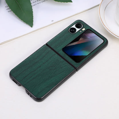 For Oppo Find N2 Flip 5G Wood Texture Folding Phone Case PU Leather Coated Soft TPU + Hard PC Hybrid Protective Cover