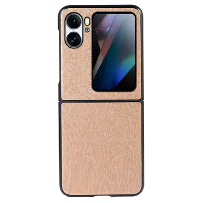 For Oppo Find N2 Flip 5G Wood Texture Folding Phone Case PU Leather Coated Soft TPU + Hard PC Hybrid Protective Cover