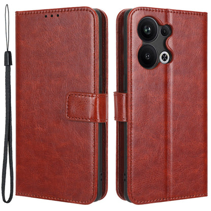 For Oppo Reno9 Pro+ 5G Crazy Horse Texture Magnetic Cell Phone Case Flip Wallet Stand Bump Proof PU Leather Phone Cover with Strap