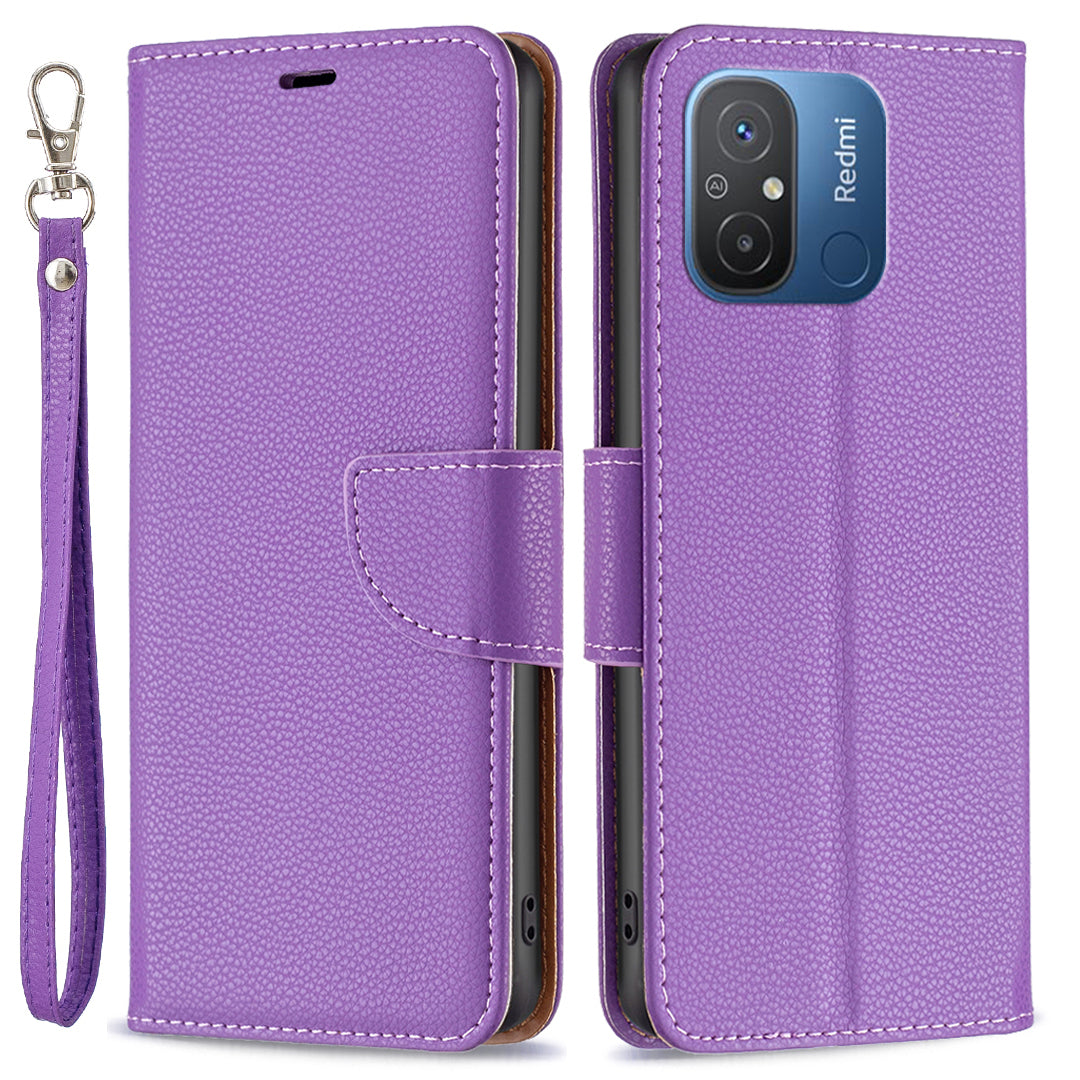 Wallet Case for Xiaomi Redmi 12C 4G PU Leather Phone Case Solid Color Stand Mobile Phone Cover