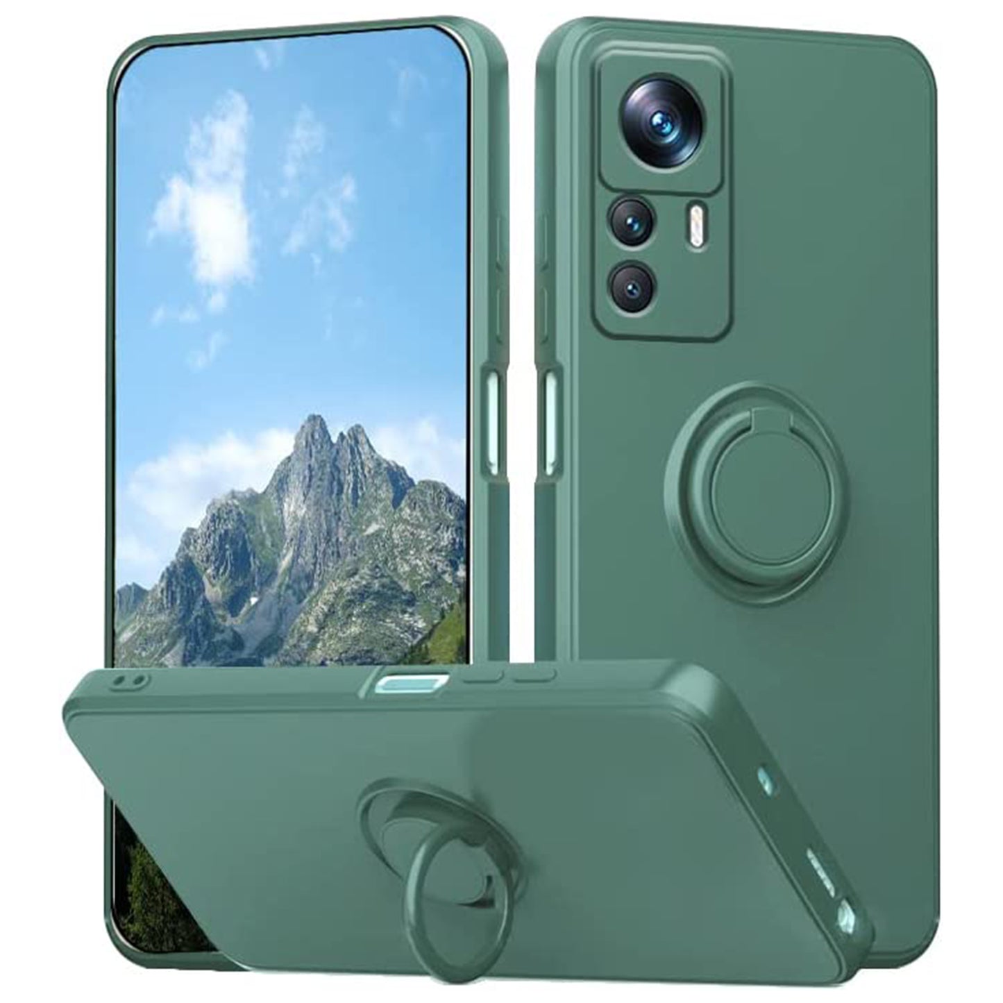 For Xiaomi 12T 5G / Redmi K50 Ultra 5G Ring Kickstand Liquid Silicone Phone Case Cell Phone Cover with Lanyard