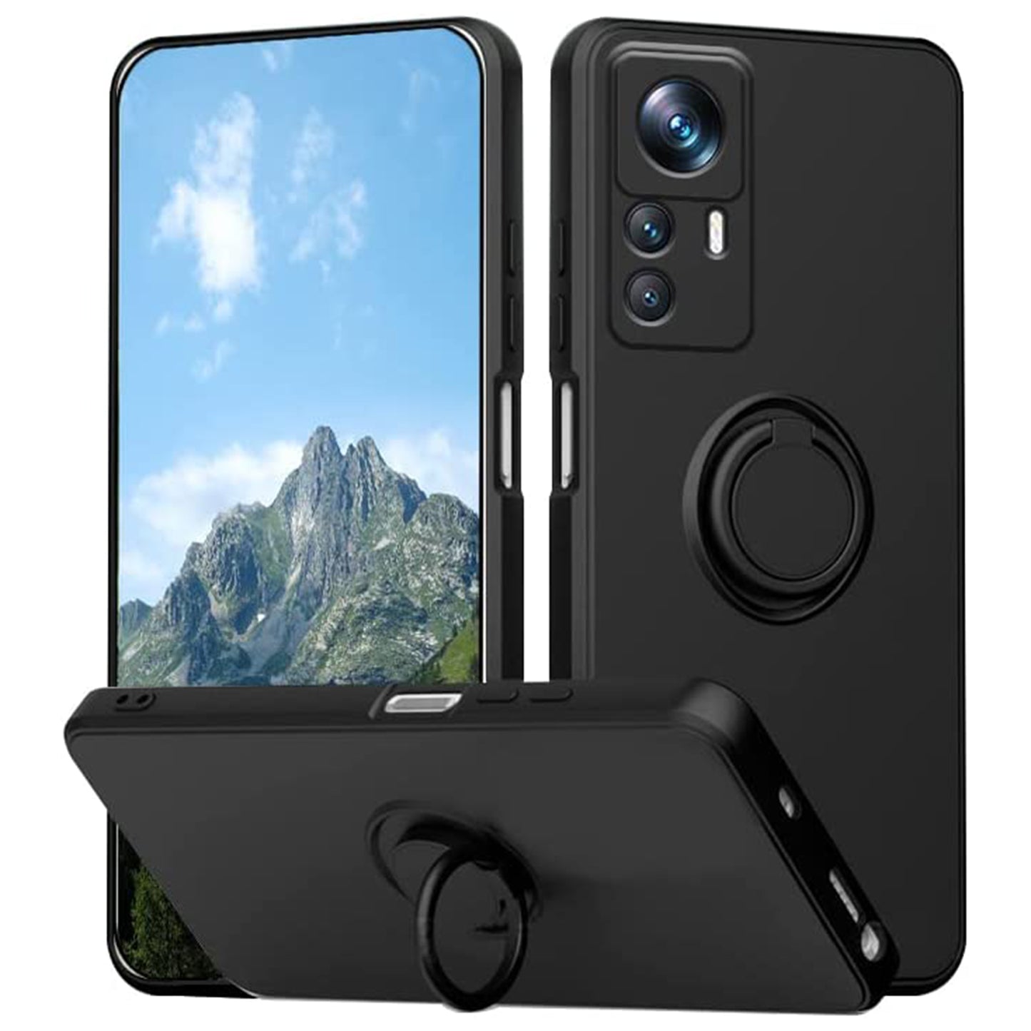 For Xiaomi 12T 5G / Redmi K50 Ultra 5G Ring Kickstand Liquid Silicone Phone Case Cell Phone Cover with Lanyard