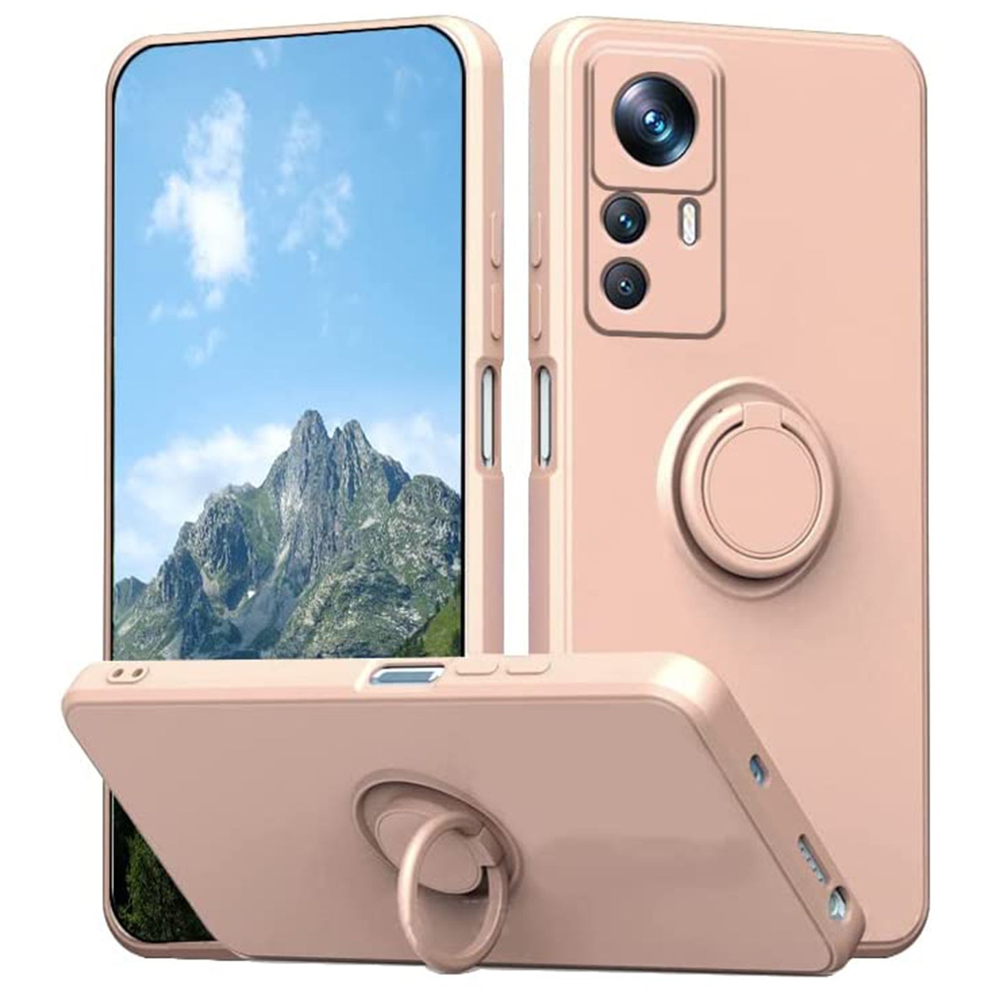 For Xiaomi 12T 5G / Redmi K50 Ultra 5G Ring Kickstand Liquid Silicone Phone Case Cell Phone Cover with Lanyard