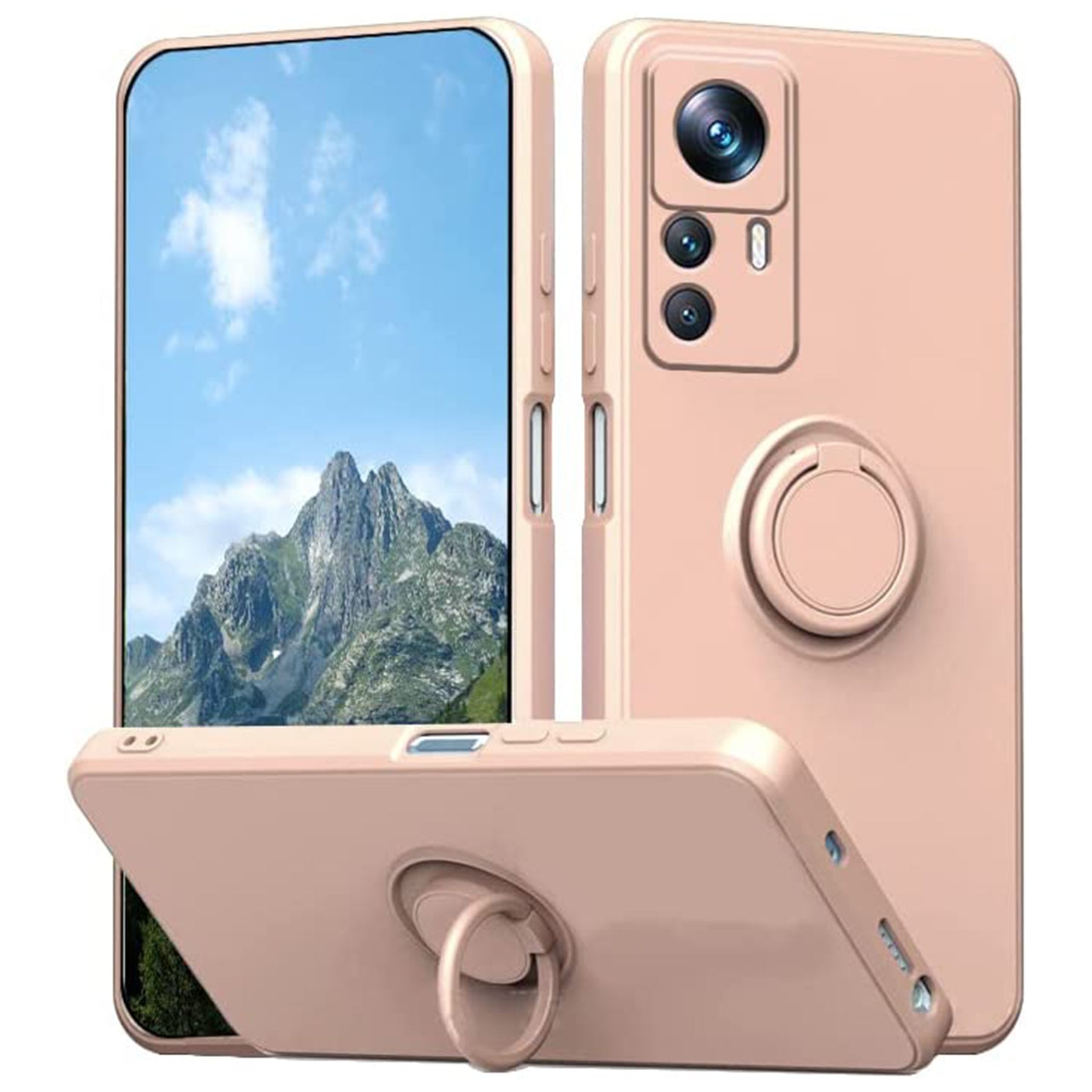 For Xiaomi 12T 5G / Redmi K50 Ultra 5G Ring Kickstand Liquid Silicone Phone Case Cell Phone Cover with Lanyard