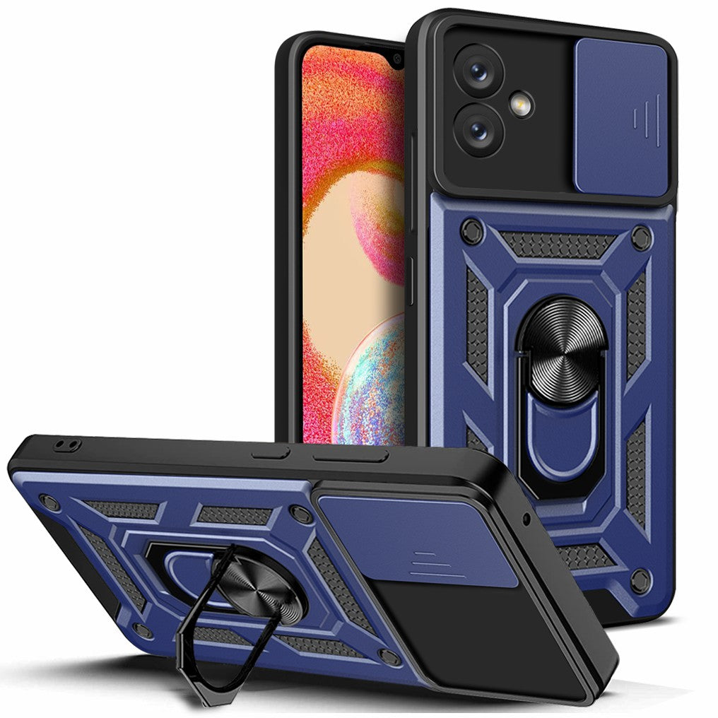 Slide Camera Phone Case for Samsung Galaxy A04e 4G / F04 4G / M04 4G , Hard PC Soft TPU Protective Rugged Phone Cover with Kickstand