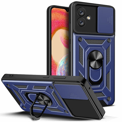 Slide Camera Phone Case for Samsung Galaxy A04e 4G / F04 4G / M04 4G , Hard PC Soft TPU Protective Rugged Phone Cover with Kickstand
