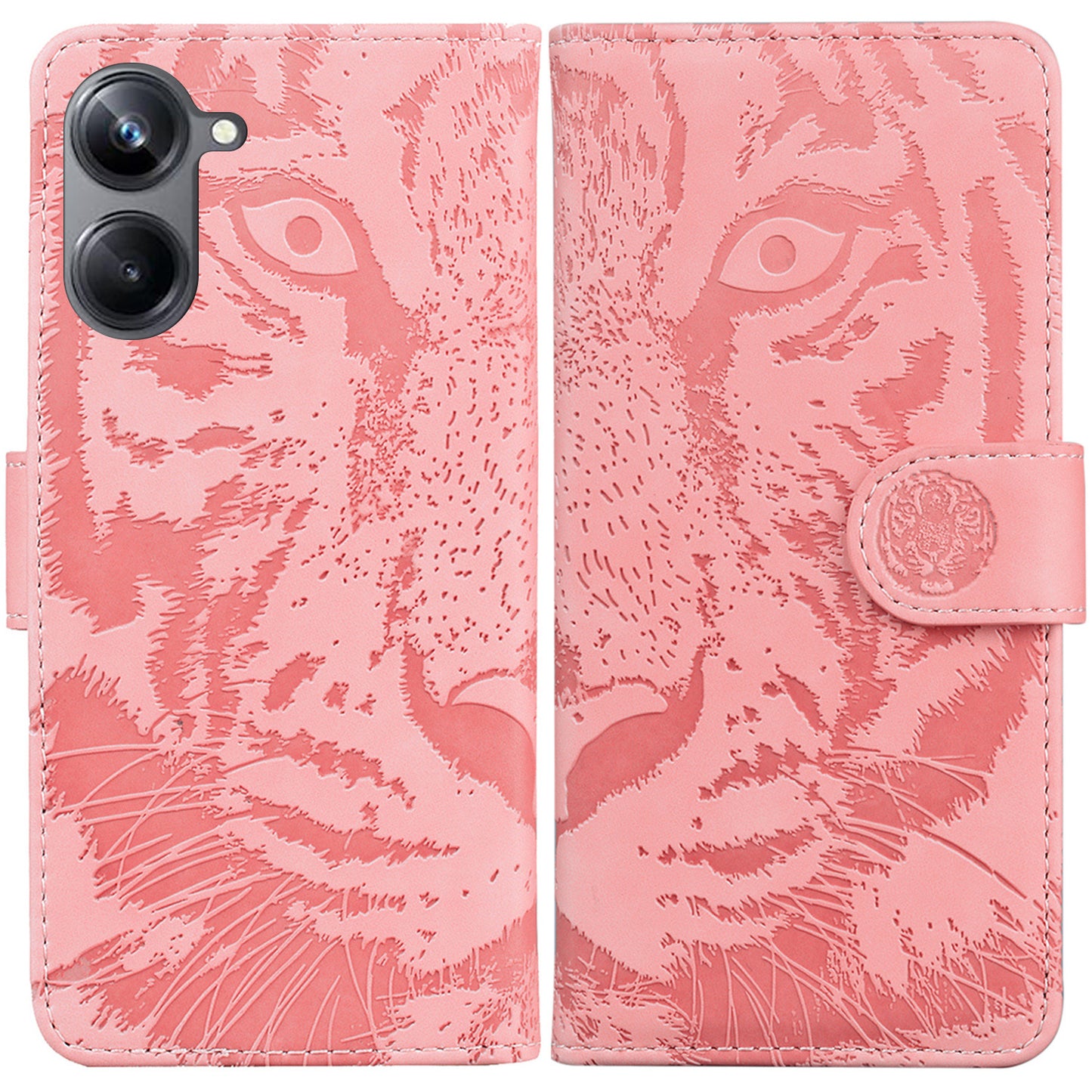 Flip Wallet Case for Realme 10 Pro 5G , Tiger Pattern Imprinted PU Leather Stand Phone Cover