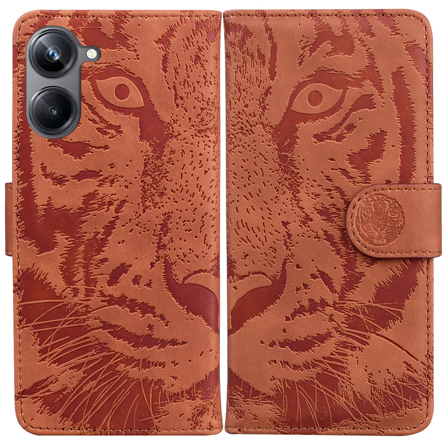 Flip Wallet Case for Realme 10 Pro 5G , Tiger Pattern Imprinted PU Leather Stand Phone Cover