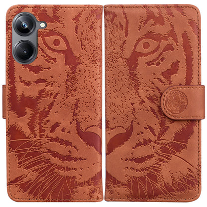 Flip Wallet Case for Realme 10 Pro 5G , Tiger Pattern Imprinted PU Leather Stand Phone Cover