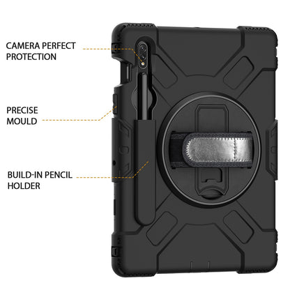 For Samsung Galaxy Tab S8 Kickstand PC + Silicone Hybrid Case Hand Strap Tablet Cover with Shoulder Strap