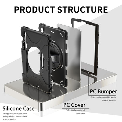 For Samsung Galaxy Tab S8 Kickstand PC + Silicone Hybrid Case Hand Strap Tablet Cover with Shoulder Strap