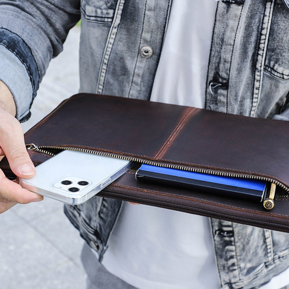 Shockproof Carrying Case for MacBook Air 13 inch (2022) A2681 Genuine Leather Storage Bag for 13" Laptops Anti-Scratch Portable Zippered Bag with Outer Pouch