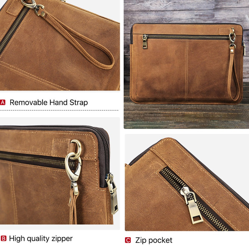 Shockproof Carrying Case for MacBook Air 13 inch (2022) A2681 Genuine Leather Storage Bag for 13" Laptops Anti-Scratch Portable Zippered Bag with Outer Pouch