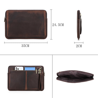 Shockproof Carrying Case for MacBook Air 13 inch (2022) A2681 Genuine Leather Storage Bag for 13" Laptops Anti-Scratch Portable Zippered Bag with Outer Pouch