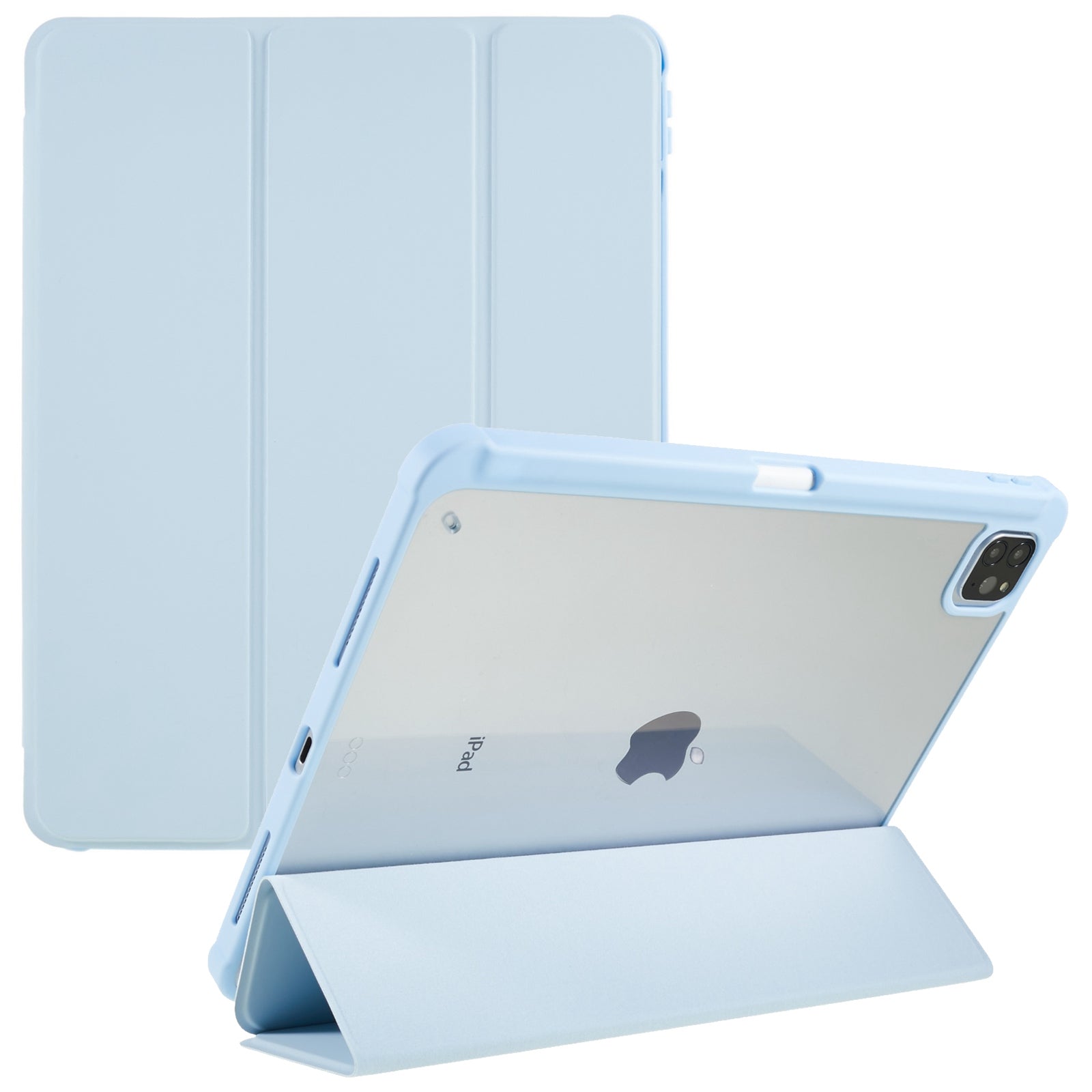 For iPad Pro 12.9 (2018) / (2020) / (2021) / (2022) Anti-Drop Tri-fold Stand Case PU Leather + TPU + Acrylic Tablet Slim Case Shockproof Cover