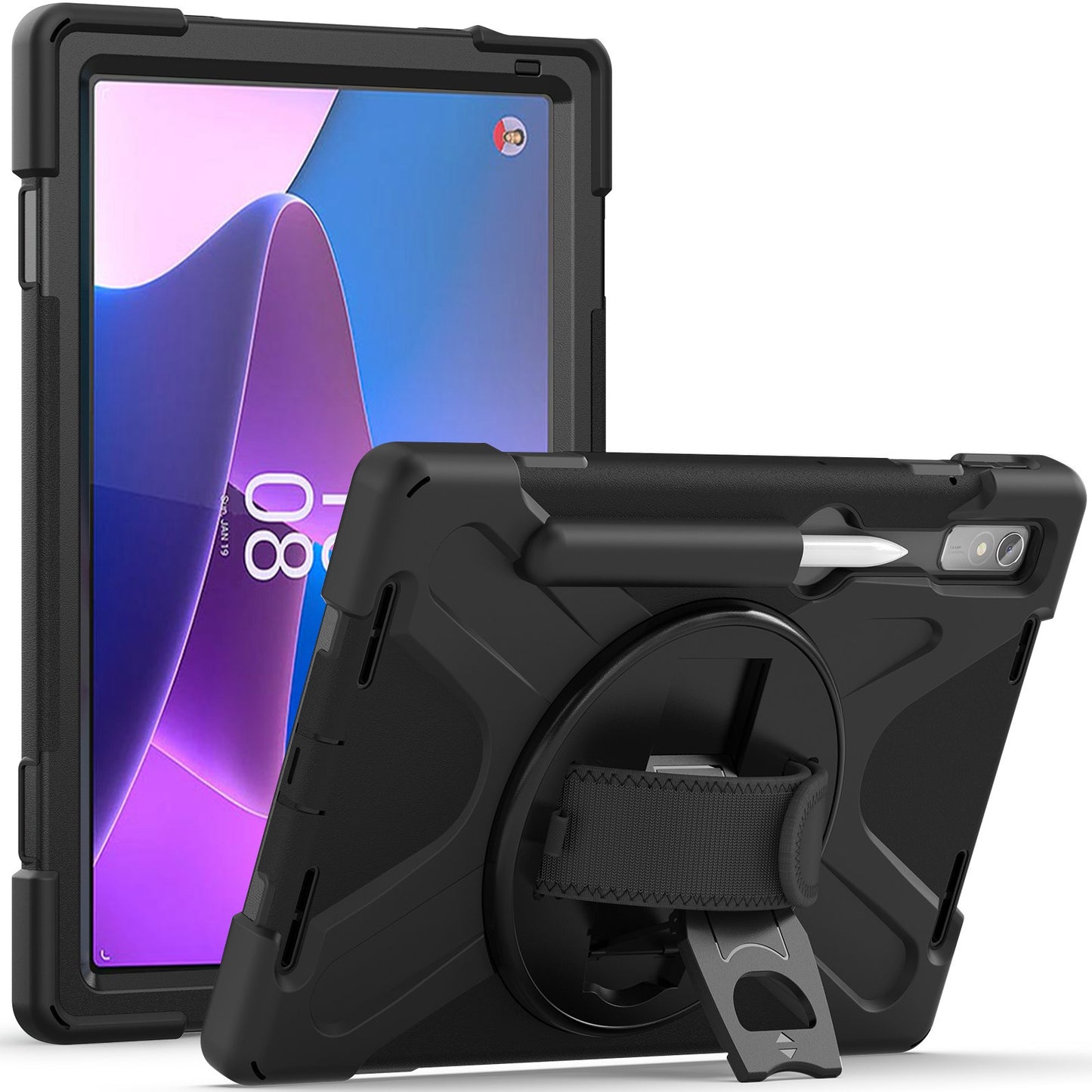 For Lenovo Tab P11 Pro Gen 2 / Tab P11 Pro 2022 Kickstand PC + Silicone Tablet Case 360 Degree Rotation Hand Strap Shockproof Rugged Protective Cover