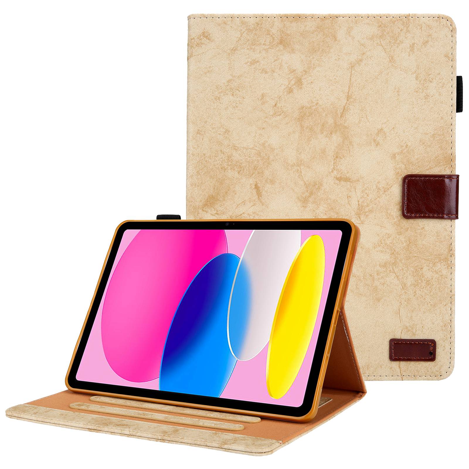 For iPad 10.9 (2022) Cloth Texture Protective Tablet Case Stand Business Style PU Leather Card Holder Anti-scratch Tablet Cover