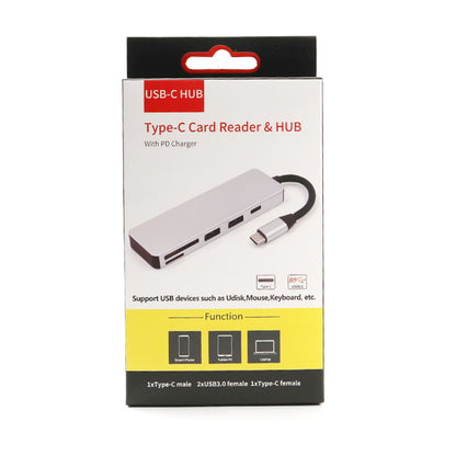 T-551 5 in 1 Type C Multiport Hub Adapter with PD Charging Port USB 3.0 SD/Micro SD Card Reader