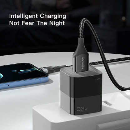 ESSAGER 33W GaN Wall Charger Portable Charger Block with USB-A+Type-C Dual Ports Mobile Phone Fast Charging Adapter
