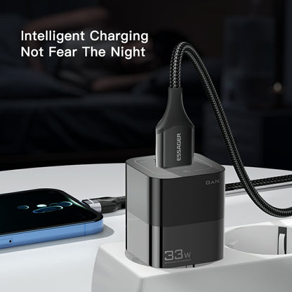 ESSAGER 33W GaN Wall Charger Portable Charger Block with USB-A+Type-C Dual Ports Mobile Phone Fast Charging Adapter