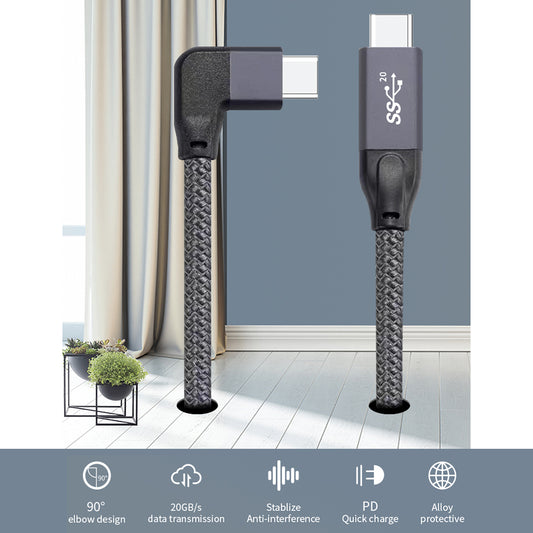 0.5m USB-C Male to USB-C Male Elbow 4K Video Transmission PD Fast Charging Cable Cord with E-mark