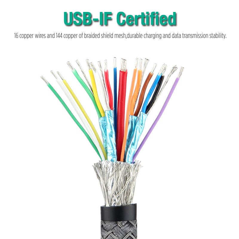 0.5m USB-C Male to USB-C Male Cable 4K 20Gbps PD100W 5A/20V Fast Charging Cord for Macbook Pro