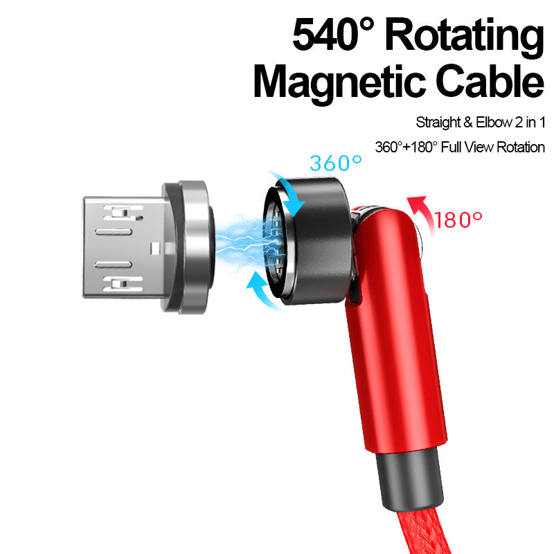 1m Nylon Braided Data Cord Fast Charging Cable + 540 Degrees Rotating Magnetic Attraction Micro Plug