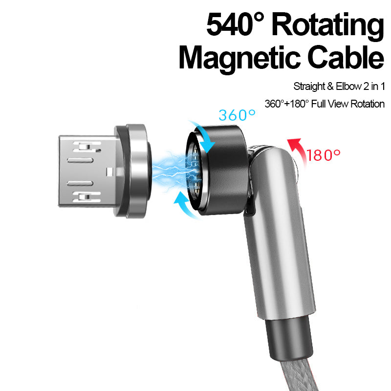 1m Nylon Braided Data Cord Fast Charging Cable + 540 Degrees Rotating Magnetic Attraction Micro Plug