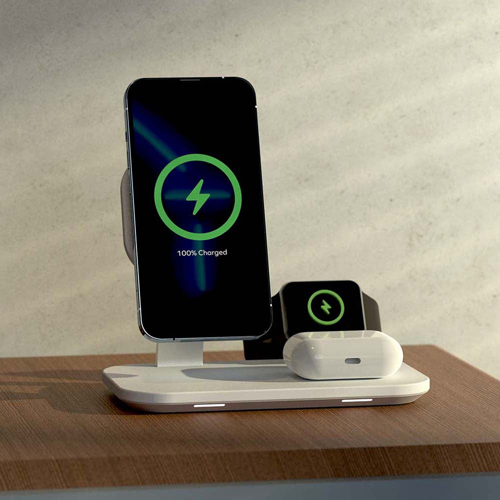 MOMAX Q.Mag Pro 3 UD26W 3-in-1 Magnetic Wireless Charger Desk Charging Stand for iPhone iWatch AirPods Charging Dock with MFM+MFW Certification