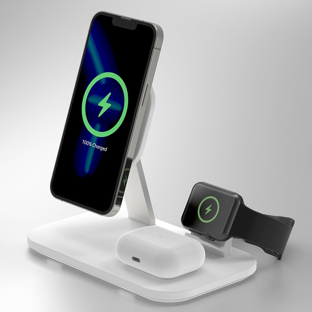 MOMAX Q.Mag Pro 3 UD26W 3-in-1 Magnetic Wireless Charger Desk Charging Stand for iPhone iWatch AirPods Charging Dock with MFM+MFW Certification