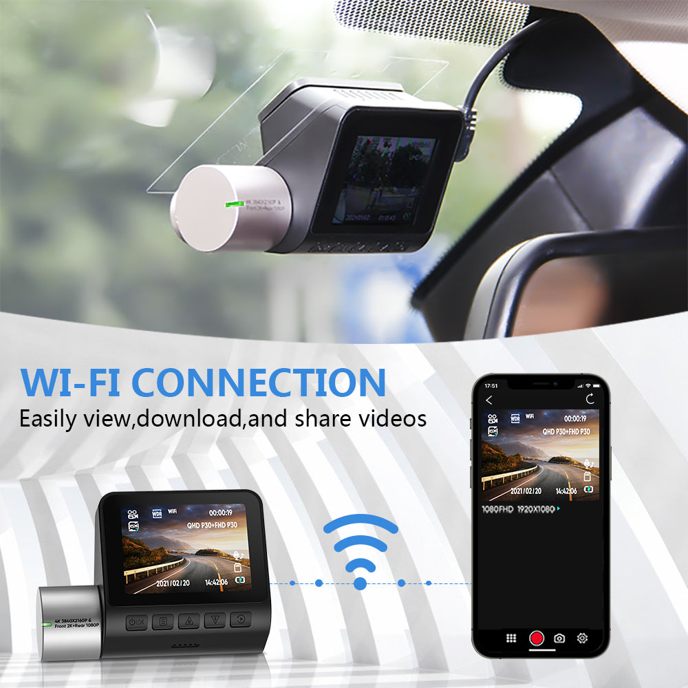 V50 Car WiFi Dashcam 4K Dashboard Camera with 2.0 inch 240 * 320 IPS Screen 360 Rotatable Lens G-Sensor - Front+Rear Camera