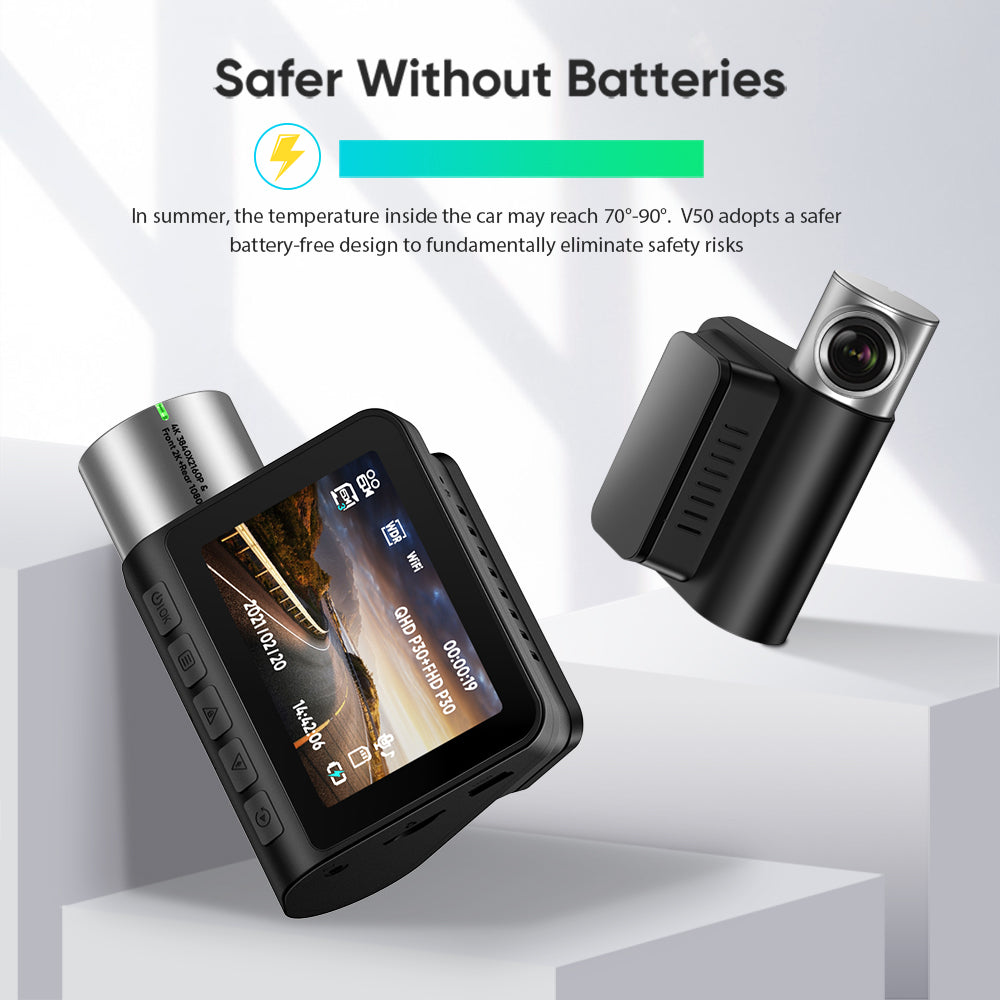 V50 Car WiFi Dashcam 4K Dashboard Camera with 2.0 inch 240 * 320 IPS Screen 360 Rotatable Lens G-Sensor - Front+Rear Camera