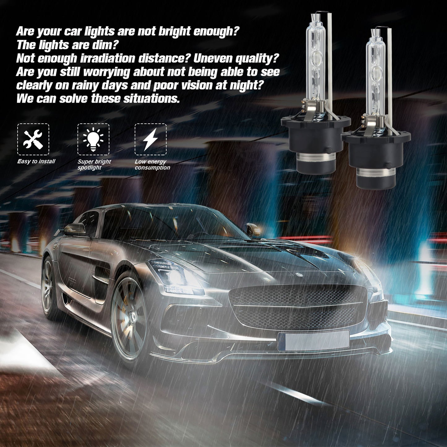 1 Pair EAGLEVISION D2S B0006 Xenon Headlight 6000K Diamond White HID Bulbs