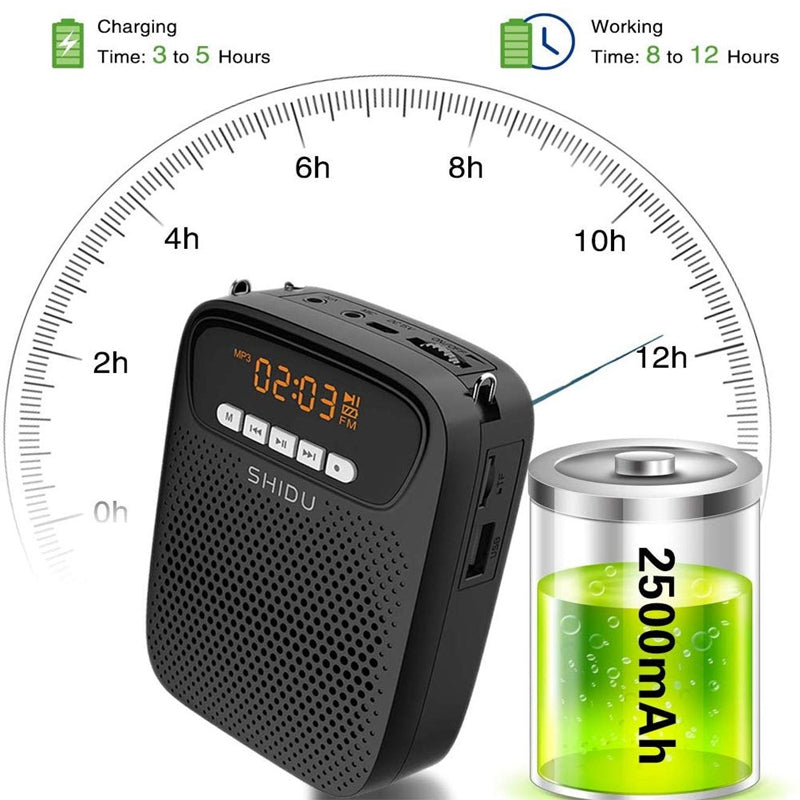 SHIDU S278 15W Portable Voice Amplifier Wired Microphone FM Radio AUX Audio Recording Bluetooth Speaker for Teachers Instructor