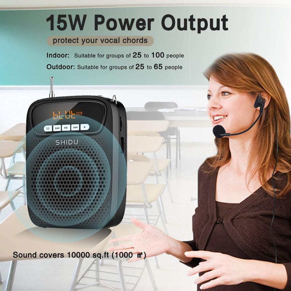 SHIDU S278 15W Portable Voice Amplifier Wired Microphone FM Radio AUX Audio Recording Bluetooth Speaker for Teachers Instructor