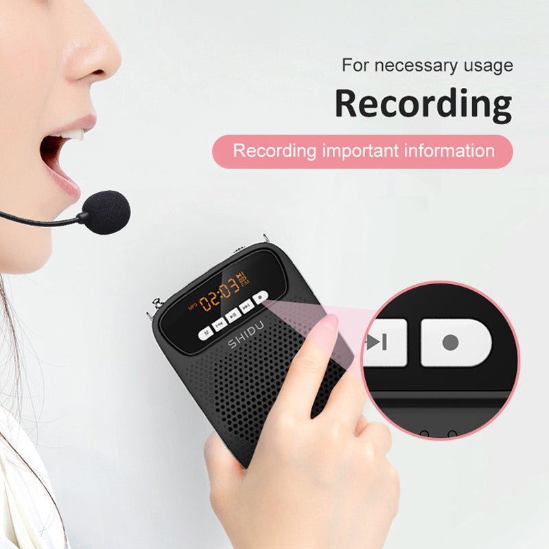 SHIDU S278 15W Portable Voice Amplifier Wired Microphone FM Radio AUX Audio Recording Bluetooth Speaker for Teachers Instructor