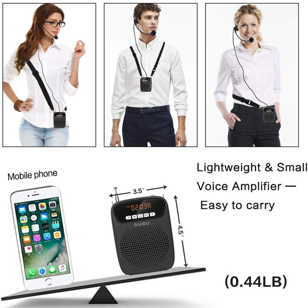 SHIDU S278 15W Portable Voice Amplifier Wired Microphone FM Radio AUX Audio Recording Bluetooth Speaker for Teachers Instructor