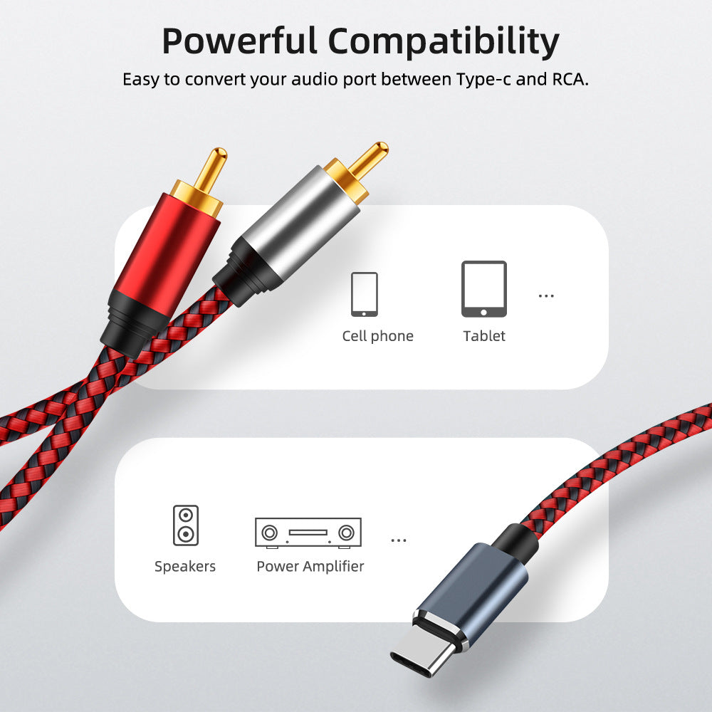 0.5m USB Type-C to 2 RCA Male Audio Cable for Mobile Phone Tablet Connection to Speaker/Amplifier