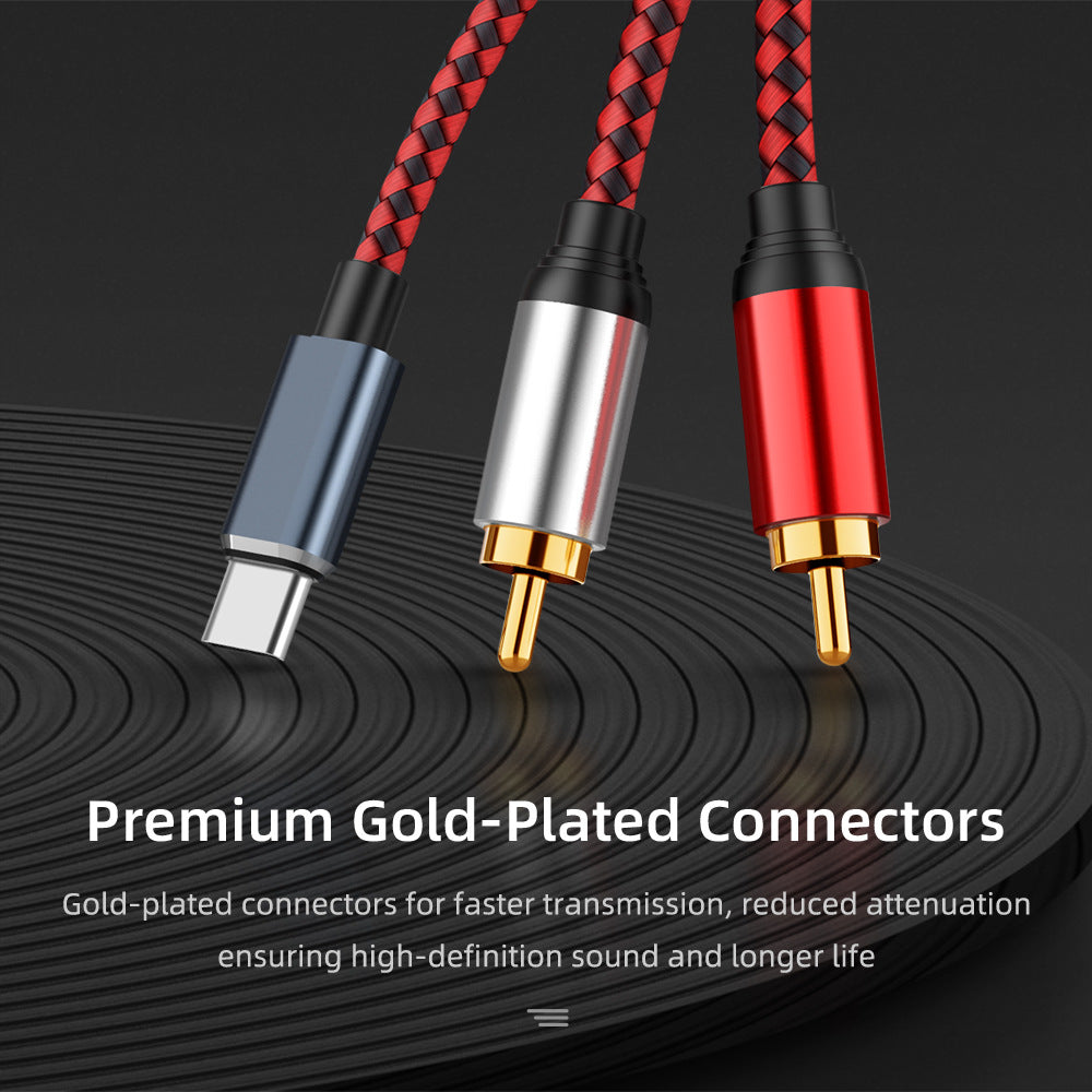 0.5m USB Type-C to 2 RCA Male Audio Cable for Mobile Phone Tablet Connection to Speaker/Amplifier