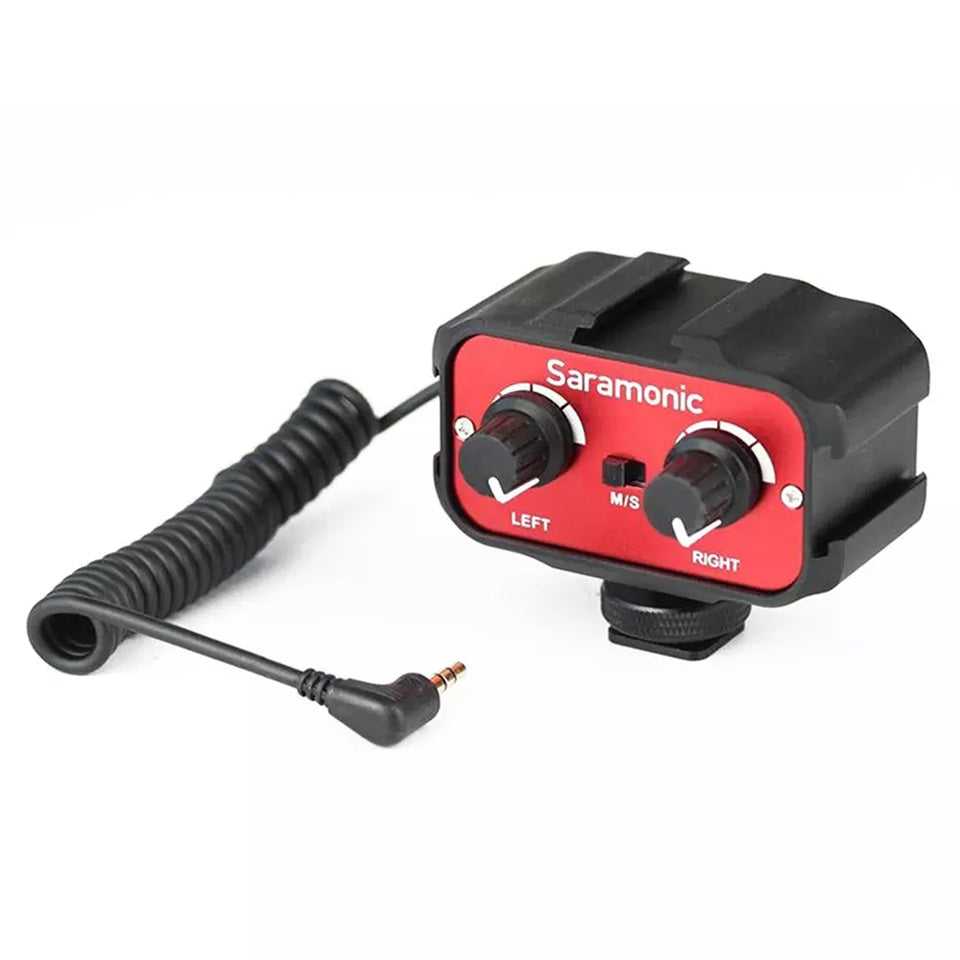 SARAMONIC SR-AX100 Universal Microphone Audio Adapter 3.5 Stereo Dual Mono Mixer for SLR Cameras / Video Camcorders
