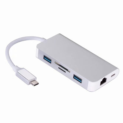 CY UC-089 6-in-1 USB-C Type-C to RJ45 + USB3.0*2 Ports Hub + TF/SD Card Reader + Type-C Charger Multiport Adapter