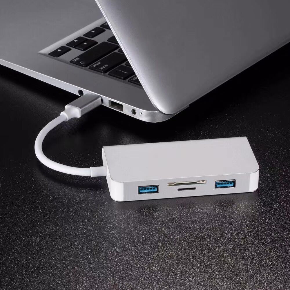 CY UC-089 6-in-1 USB-C Type-C to RJ45 + USB3.0*2 Ports Hub + TF/SD Card Reader + Type-C Charger Multiport Adapter