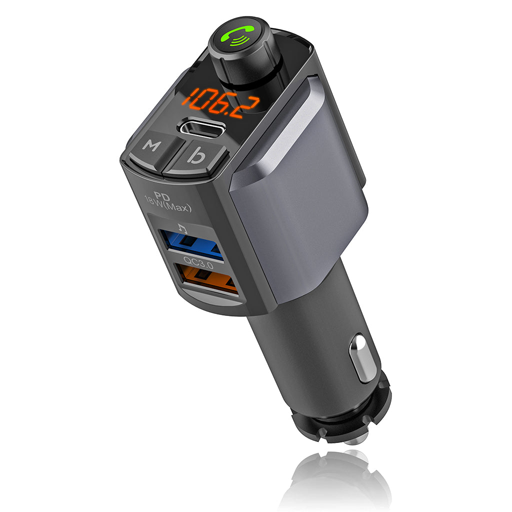 Wireless Bluetooth Hands Free Car Kit MP3 Player FM Transmitter Dual USB+Type-C PD Fast Car Charger