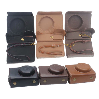 Detachable Battery Opening Design PU Leather Camera Bag Protective Cover with Hand Strap for Ricoh GR III
