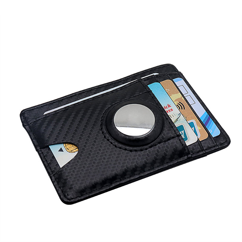 Carbon Fiber Texture Minimalist Wallet Card Holder 2 in 1 Portable Slim Case for AirTag