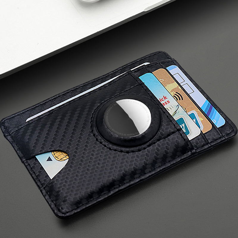 Carbon Fiber Texture Minimalist Wallet Card Holder 2 in 1 Portable Slim Case for AirTag