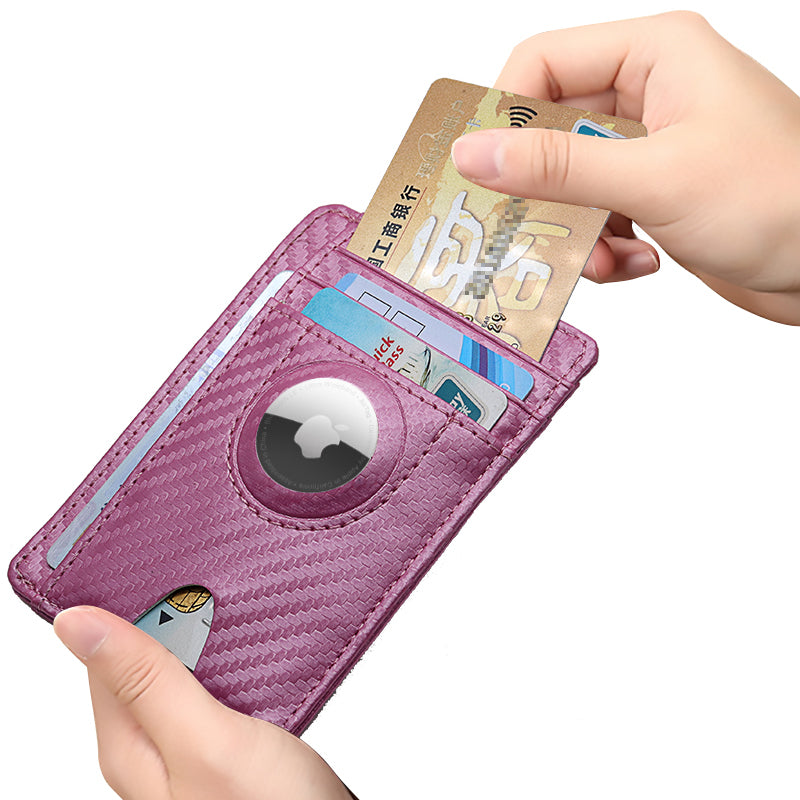 Carbon Fiber Texture Minimalist Wallet Card Holder 2 in 1 Portable Slim Case for AirTag