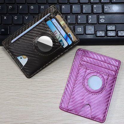 Carbon Fiber Texture Minimalist Wallet Card Holder 2 in 1 Portable Slim Case for AirTag