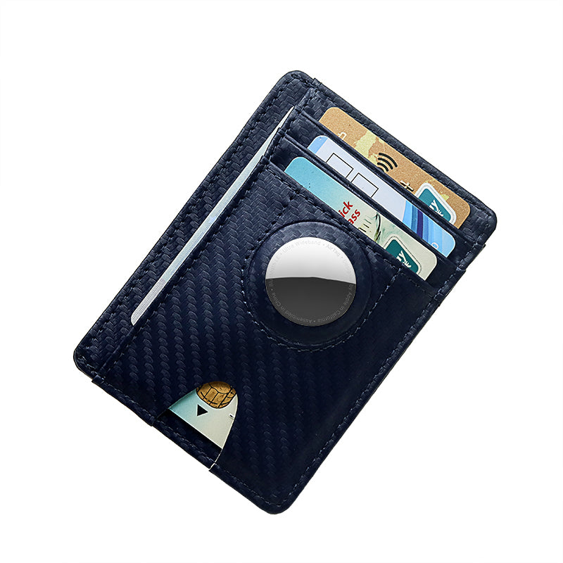 Carbon Fiber Texture Minimalist Wallet Card Holder 2 in 1 Portable Slim Case for AirTag